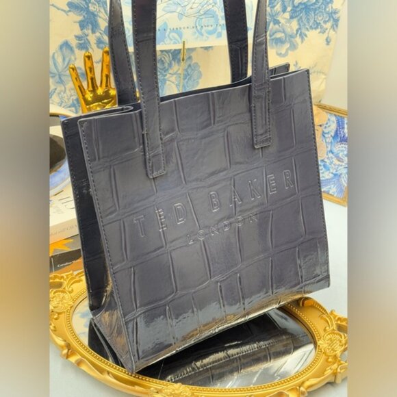 🆕 TED BAKER 🧿 NWOT REPTCON Navy Croc-Embossed Small Icon Tote Bag - Picture 4 of 15